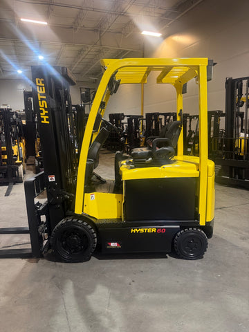 2018 HYSTER E60XN-33 6000 LB ELECTRIC FORKLIFT CUSHION 89/188" 3 STAGE MAST SIDE SHIFTING FORK POSITIONER ONLY 1168 HOURS STOCK # BF991449-BUF - United Lift LLC